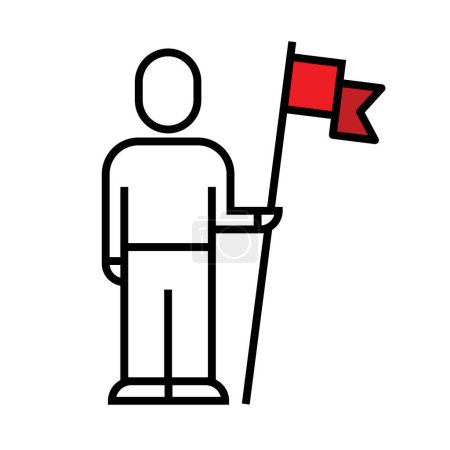 Illustration for Man with flag icon, linear, vector illustration - Royalty Free Image
