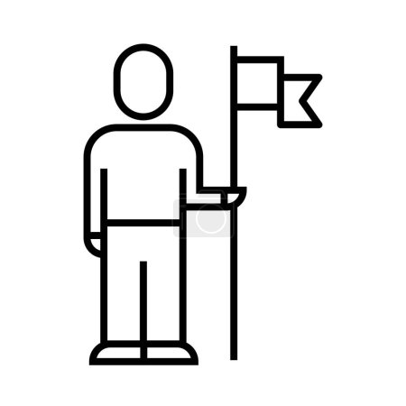 Téléchargez les illustrations : Homme avec icône drapeau, linéaire, illustration vectorielle - en licence libre de droit