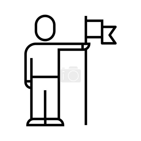 Ilustración de Hombre con icono de la bandera, lineal, ilustración vectorial - Imagen libre de derechos