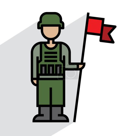Illustration for Soldier man with flag icon, linear, vector illustration - Royalty Free Image