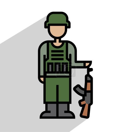Illustration for Soldier man with rifle icon, linear, vector illustration - Royalty Free Image