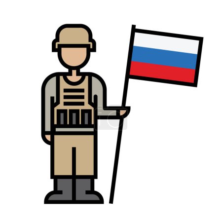 Téléchargez les illustrations : Soldat homme avec icône drapeau, linéaire, illustration vectorielle - en licence libre de droit