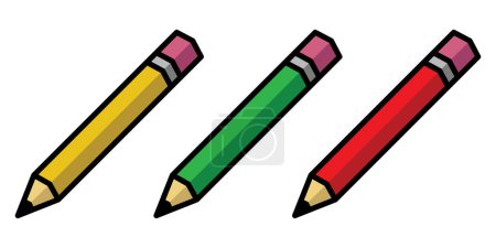Téléchargez les illustrations : Set d'icônes crayon, jaune, vert adn rouge, illustration vectorielle - en licence libre de droit