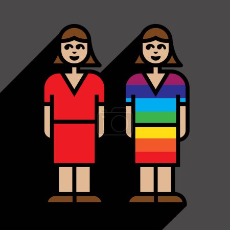 Illustration for Two woman icon, colorful, linear, vector illustration - Royalty Free Image