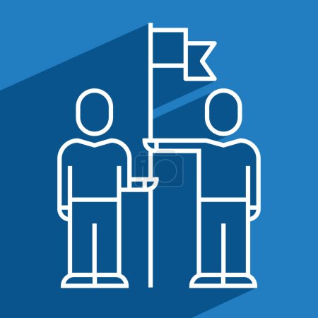 Ilustración de Dos hombres con icono de bandera, concepto de equipo, lineal, ilustración vectorial - Imagen libre de derechos