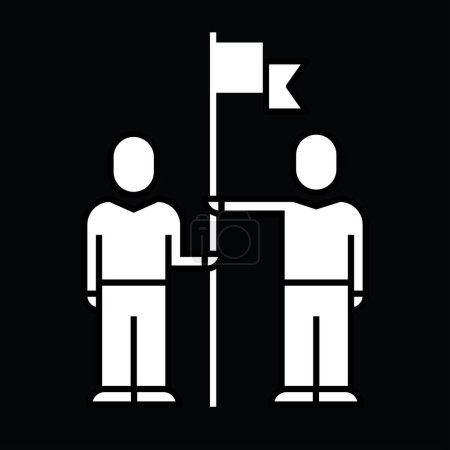 Téléchargez les illustrations : Deux hommes avec icône drapeau, concept d'équipe, linéaire, illustration vectorielle - en licence libre de droit