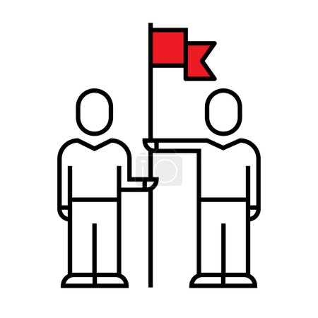 Illustration for Two man with flag icon, team concept, linear, vector illustration - Royalty Free Image