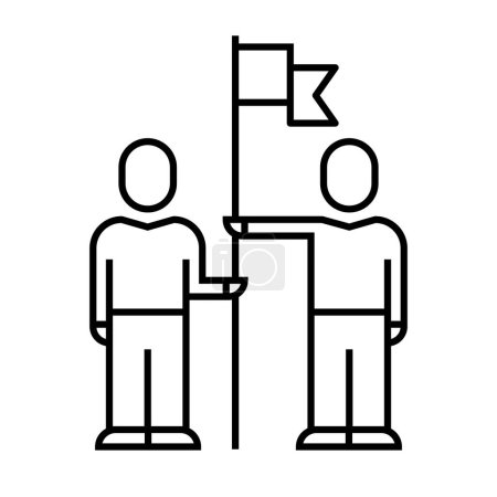Illustration for Two man with flag icon, team concept, linear, vector illustration - Royalty Free Image