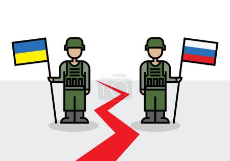 Ilustración de Soldados con banderas, icono, ilustración vectorial - Imagen libre de derechos