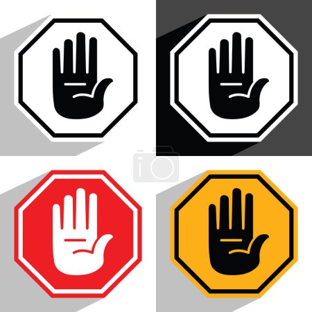 stop sign with hand palm, vector illustration 