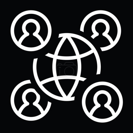 Illustration for Globe people icon on black background, vector illustration - Royalty Free Image