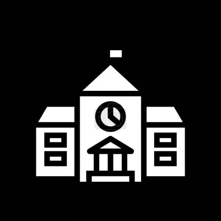 Téléchargez les illustrations : Icône de bâtiment scolaire sur fond noir, illustration vectorielle - en licence libre de droit