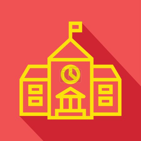 Téléchargez les illustrations : Icône de bâtiment scolaire sur fond rouge, illustration vectorielle - en licence libre de droit