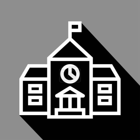 Téléchargez les illustrations : Icône de bâtiment scolaire avec ombre grise, illustration vectorielle - en licence libre de droit