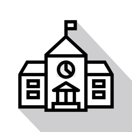 Téléchargez les illustrations : Icône de bâtiment scolaire avec ombre grise, illustration vectorielle - en licence libre de droit