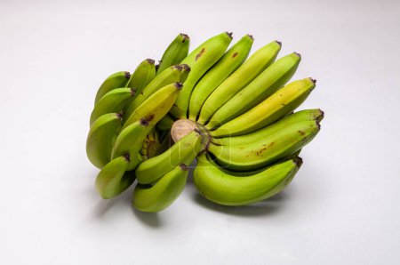 bouquet de bananes vertes sur fond blanc, banane à exporter