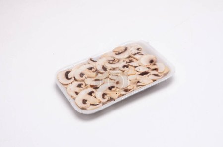 Sliced Mushrooms in Disposable Tray with Transparent Plastic Cover