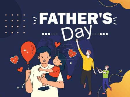 Ilustración de Un cartel para el Día del Padre con un niño y globos. - Imagen libre de derechos