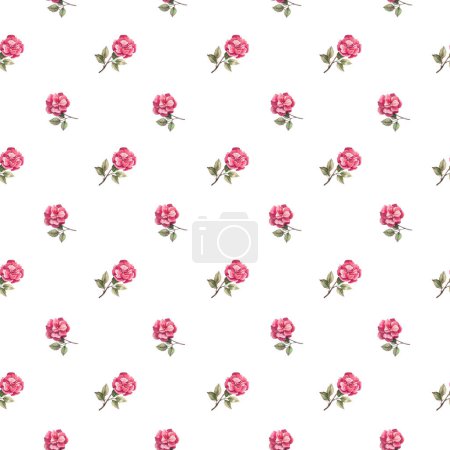 Foto de Cute, floral seamless pattern with delicate, watercolor roses on a white background. Vintage, floral background with roses. Fabrics, textiles, wrapping paper. - Imagen libre de derechos