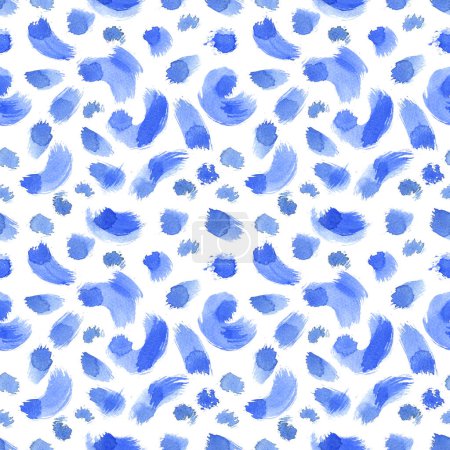 Photo for Artistic, watercolor seamless background with blue brush strokes on a white background. Basic, simple pattern with bright spots. Texture for textiles, wallpapers, fabrics, wrapping paper. - Royalty Free Image
