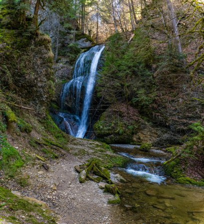 Beautiful spring hike to the Niedersonthofen waterfall through the Falltobel near Niedersonthofen in the Allgau