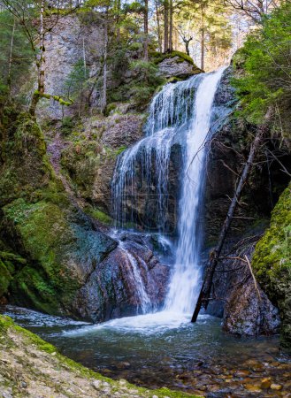 Beautiful spring hike to the Niedersonthofen waterfall through the Falltobel near Niedersonthofen in the Allgau