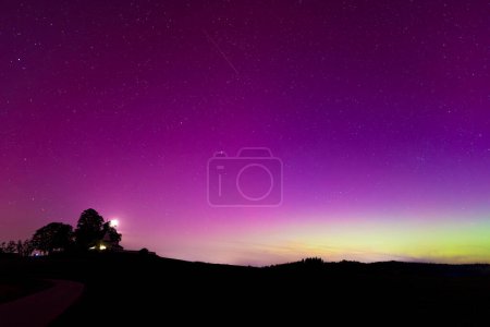 Colorful northern lights, aurora borealis in the Allgau in southern Germany