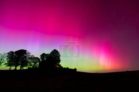 Colorful northern lights, aurora borealis in the Allgau in southern Germany