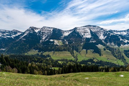 Photo for Beautiful panoramic circular hiking trail to the Denneberg at the Nagelfluhkette in the Allgau near Oberstaufen Steibis - Royalty Free Image