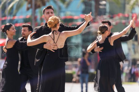 Photo for Izmir, Turkey - September 9, 2022: Izmir Waltz dance group performing dance at the Republic Square in Izmir Turkey on the day of Liberty Izmir - Royalty Free Image