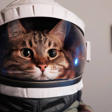 Foto de Foto de un gato tabby en un traje de astornaut. - Imagen libre de derechos