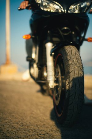 Photo for Close up shot of front tire of a motorcycle. - Royalty Free Image