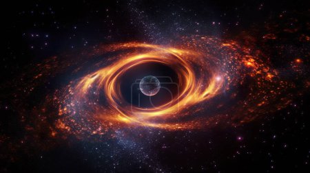 Téléchargez les photos : Illustration imaginative d'un trou noir, attirant toute la lumière et la matière qui l'entourent. Une visualisation saisissante de l'un des phénomènes les plus énigmatiques de l'univers - en image libre de droit