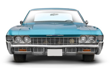 Photo for Izmir, Turkey - June 3, 2023: A striking studio shot of a sky-blue 1971 Chevrolet Impala, perfectly captured against a white backdrop. - Royalty Free Image