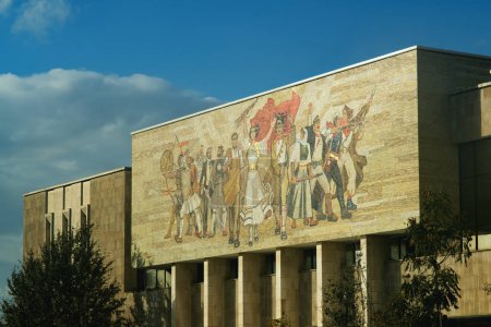 Photo for Tirana, Albania - November 28, 2023: A photo of the National History Museum in Skanderbeg Square, captured on a rainy Independence Day in Tirana - Royalty Free Image
