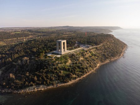 Photo for Canakkale, Turkey - Mar 19 2024: Aerial photo of the historic Martyrs' Memorial located on the Gallipoli Peninsula in Canakkale, showcasing the monument and surrounding landscape - Royalty Free Image