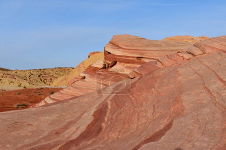 The stunning striped colors and pattern of the Fire Wave sandstone rock formation- Valley of Fire State Park, Nevada, USA