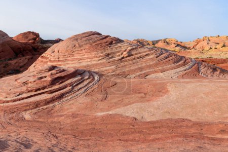 Detailed view of the rock strata patterns on the beautiful red sandstone Fire Wave formation which is a top attraction in the park - Valley of Fire State Park, Nevada, USA