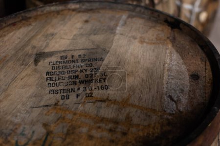 Close-up of used American oak barrel after aging bourbonJanuary 2024