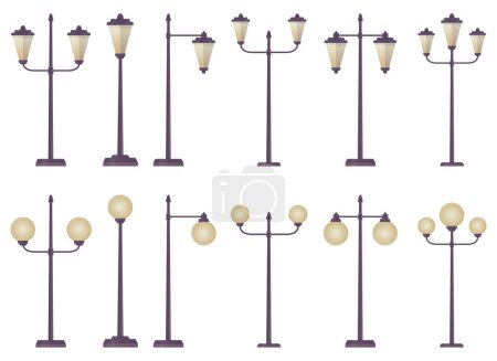 Illustration for Cartoon city street light collection vector illustration isolated on white - Royalty Free Image