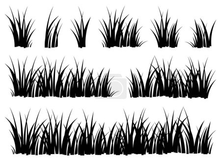 Téléchargez les illustrations : Caricature silhouette herbe feuilles collection illustration vectorielle isolé sur blanc - en licence libre de droit