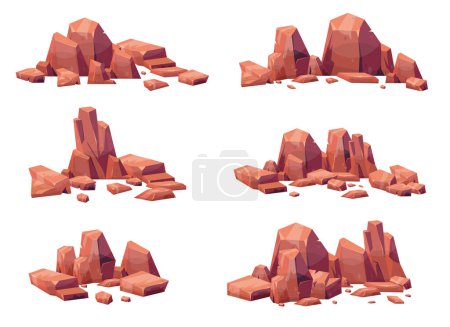 Illustration for Cartoon stones collection isolated on white. Pieces of mountain rock and desert stones vector illustration - Royalty Free Image
