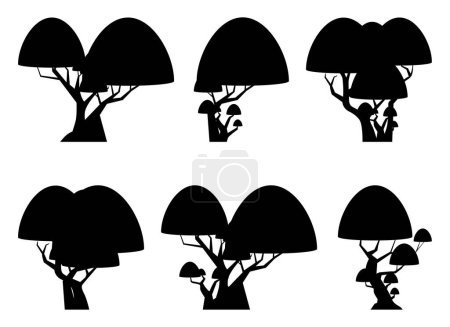 Illustration for Cartoon tree silhouette collection isolated on white. Forest trees vector illustration - Royalty Free Image