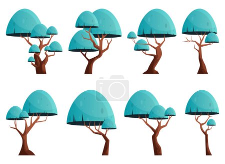 Illustration for Colorful cartoon tree collection isolated on white. Forest trees vector illustration - Royalty Free Image