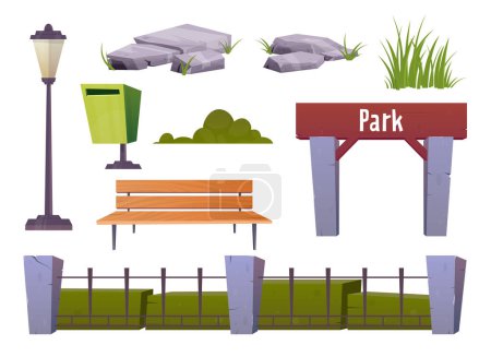 Ilustración de Parque colección de elementos de paisaje. Ilustración vectorial aislada en blanco - Imagen libre de derechos