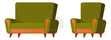 Illustration for Cartoon armchair and sofa vector illustration isolated on white - Royalty Free Image