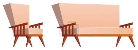 Téléchargez les illustrations : Cartoon armchair and sofa vector illustration isolated on white - en licence libre de droit
