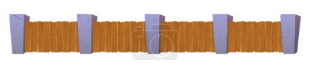 Illustration for Cartoon fence made from wood and stones set. Vector illustration isolated on white - Royalty Free Image