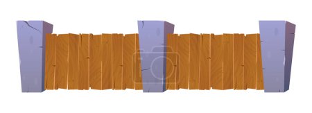 Illustration for Cartoon fence made from wood and stones set. Vector illustration isolated on white - Royalty Free Image