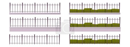Téléchargez les illustrations : Illustration vectorielle de collection de clôture métallique de bande dessinée isolée sur blanc - en licence libre de droit